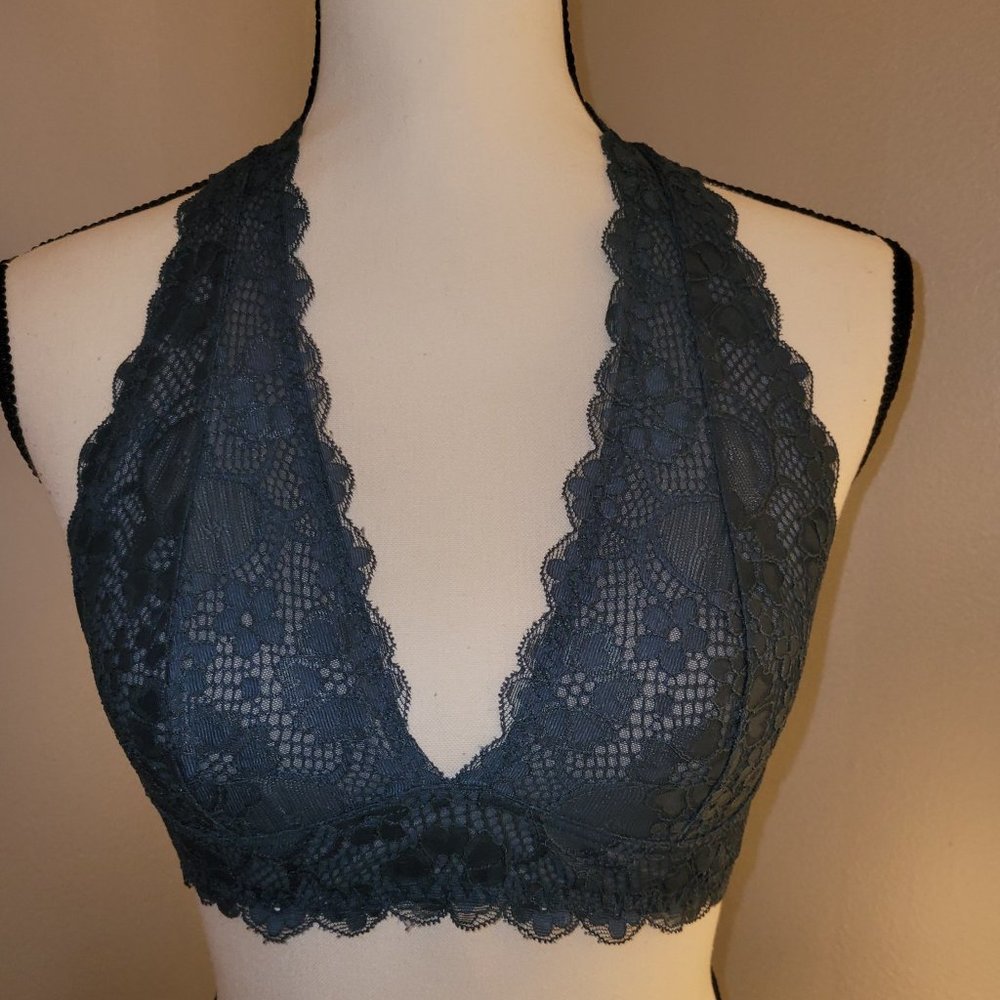 Free People Blue Galloon Lace Halter Bralette